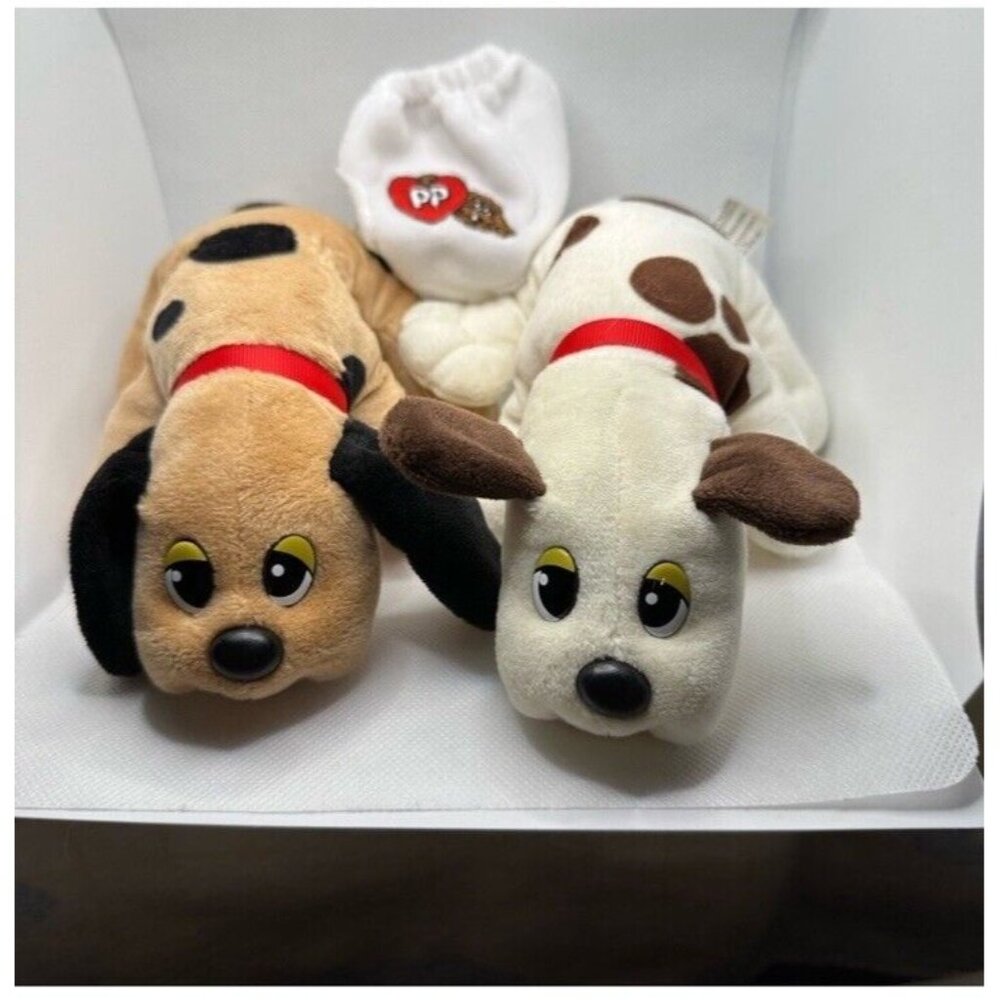 Pound Puppies Newborn Lot Of 2 Brown White Dogs Diaper Red Collar 8" Plush 2019